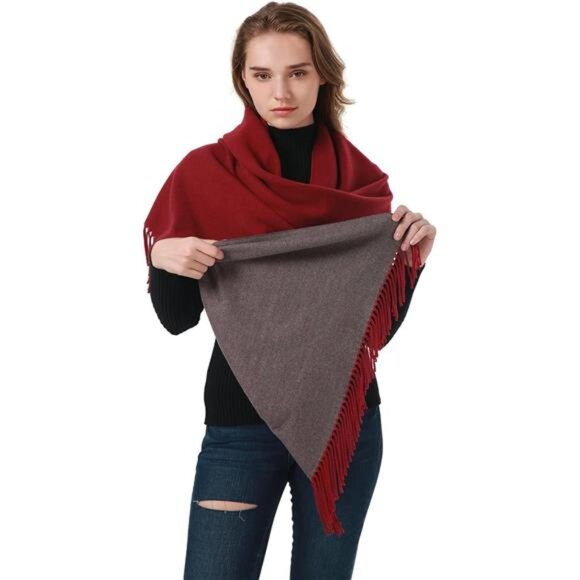 Women's Shawls Wraps Large Red Grey - Picture 1 of 6